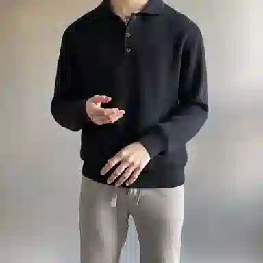 我是大卫 韩版气质纯色慵懒风翻领重磅高级日系针织衫 男女同款