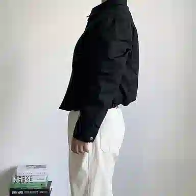 我是大卫 纯色简约翻领双拉链设计休闲夹克外套 男女同款 黑色