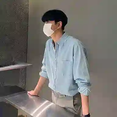 我是大卫 纯色简约经典通勤单排扣长袖衬衫 男女同款 浅蓝色