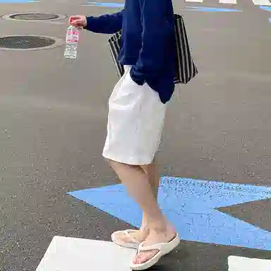 我是大卫 日系简约风潮流百搭五分裤宽松休闲短裤 男款 白色