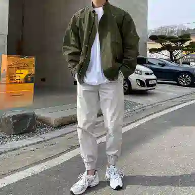 我是大卫 韩版基础百搭纯色拉链宽松落肩袖夹克外套 男女同款