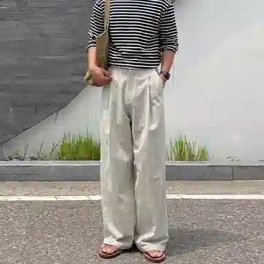 我是大卫 直筒垂感高腰拖地宽松休闲裤 男女同款 杏色