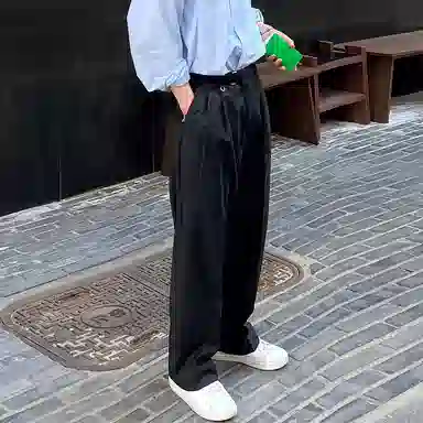 我是大卫 直筒阔腿纯色中腰休闲裤 男款 黑色