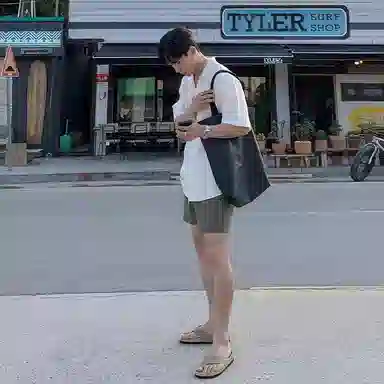 我是大卫 基础色简约纯色系带中腰分休闲短裤 男女同款