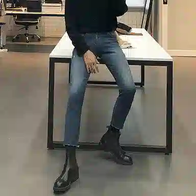 我是大卫 修身弹力九分牛仔裤 男女同款 蓝色