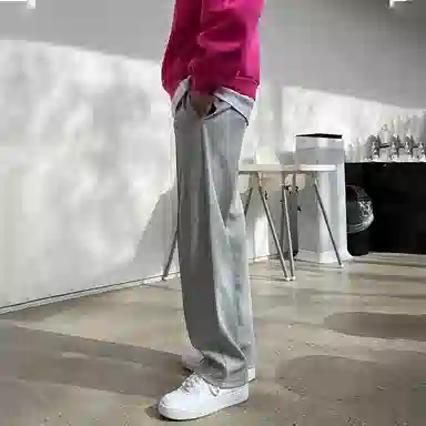 我是大卫 纯色简约垂感阔腿抽绳直筒休闲裤 男女同款