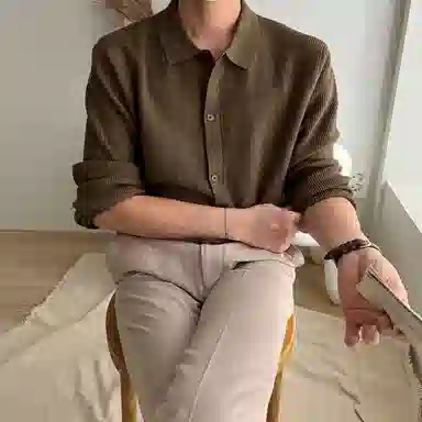 我是大卫 韩版单排扣慵懒风个性开衫纯色针织衫 男女同款