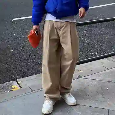 我是大卫 拖地高街直筒阔腿牛仔裤 男女同款 卡其色