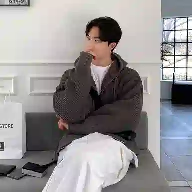 我是大卫 慵懒风宽松连帽拉链针织衫 男女同款 深灰色