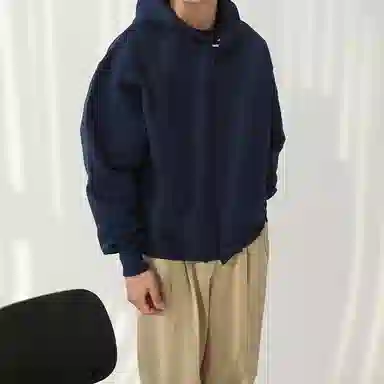 我是大卫 纯色开衫纽扣休闲宽松套头连帽卫衣 男女同款