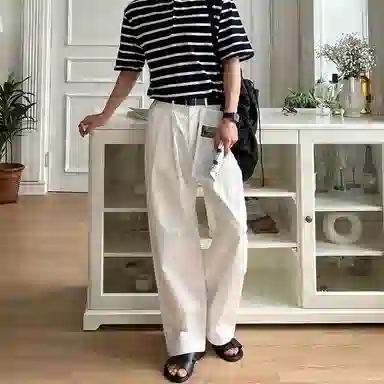 我是大卫 纯色简约垂坠感直筒宽松百搭休闲裤 男女同款