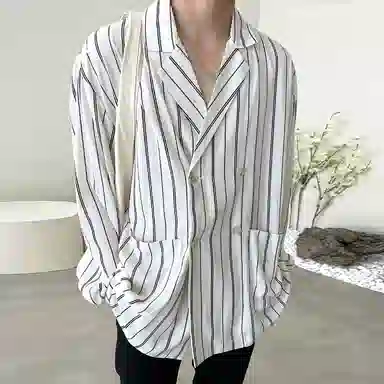 我是大卫 条纹宽松双排扣长袖衬衫 男款