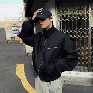 我是大卫 美式复古立领短款经典款休闲夹克外套 男女同款 黑色