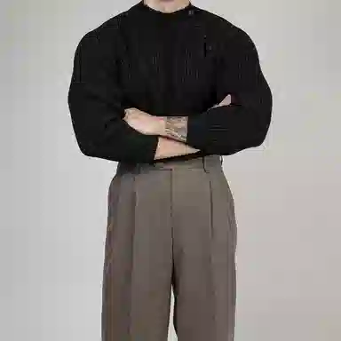 我是大卫 纯色半高领插肩袖套头针织衫 男女同款