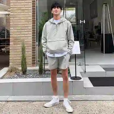 我是大卫 基础纯色百搭薄款抽绳直筒休闲短裤 男女同款