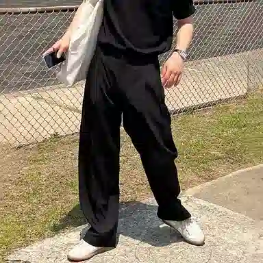 我是大卫 纯色简约宽松垂感直筒休闲裤 男女同款 黑色