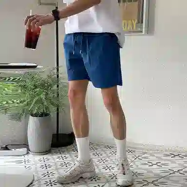 我是大卫 日系薄款潮牌宽松美式健身运动纯色五分休闲短裤 男女同款 蓝色