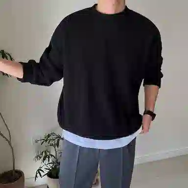 我是大卫 美式时尚高级感宽松圆领慵懒风休闲打底针织衫 男女同款