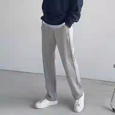 我是大卫 新款韩版简约百搭抽绳宽松直筒阔腿休闲裤 男女同款 灰色