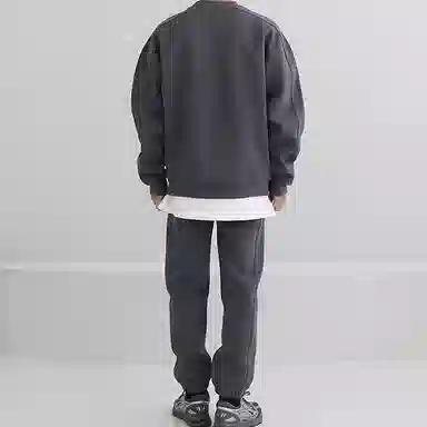 我是大卫 简约纯色基础款宽松圆领卫衣 男女同款