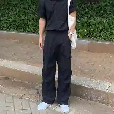 我是大卫 美式工装直筒垂感阔腿宽松休闲裤 男女同款 黑色