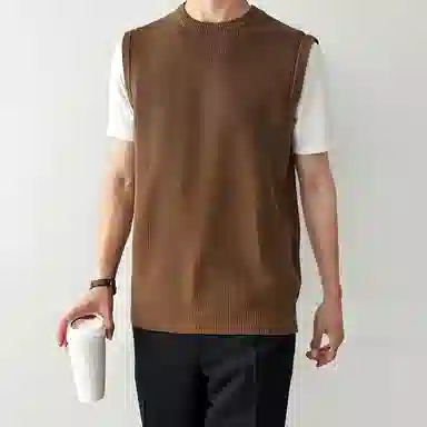 我是大卫 圆领无袖韩版宽松纯色坎肩针织衫 男女同款