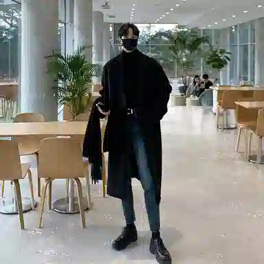 我是大卫 毛呢纯色中长款高级感保暖加厚韩版休闲外套大衣 男女同款