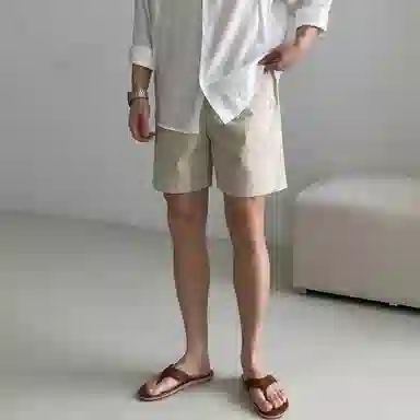 我是大卫 日系韩版百搭直筒休闲短裤 男女同款 杏色