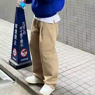 我是大卫 拖地高街直筒阔腿牛仔裤 男女同款 卡其色