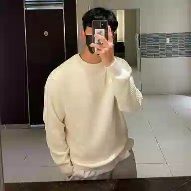 我是大卫 文艺风简约基础款休闲打底纹理感宽松针织衫 男女同款