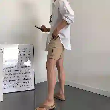 我是大卫 纯色简约宽松抽绳直筒休闲短裤 男女同款