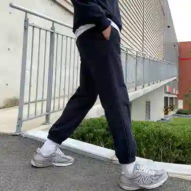 我是大卫 纯色宽松百搭束脚系带中腰休闲裤 男女同款