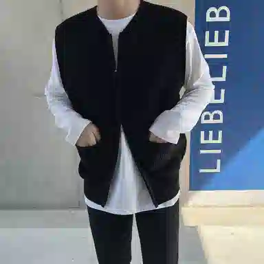 我是大卫 日系宽松开衫时尚个性学院风坎肩拉链针织衫 男女同款