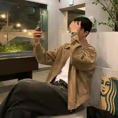 我是大卫 复古短款做旧翻领夹克 男女同款 棕色