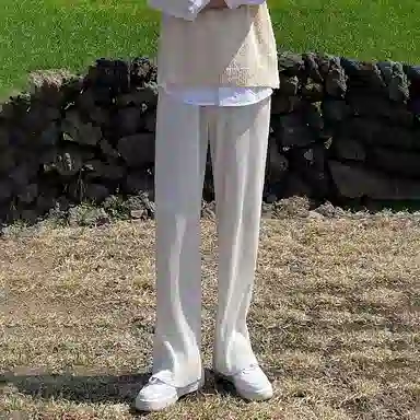 我是大卫 纯色港风拖地垂感直筒中腰休闲裤 男女同款