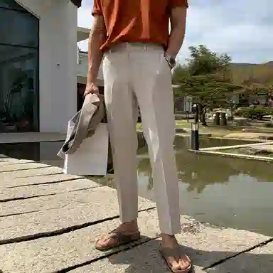 我是大卫 纯色基础款简约高街修身西裤垂感直筒休闲裤 男女同款