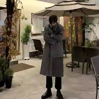 我是大卫 毛呢中长款千鸟格韩版复古休闲大衣 男女同款