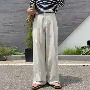 我是大卫 直筒垂感高腰拖地宽松休闲裤 男女同款 杏色