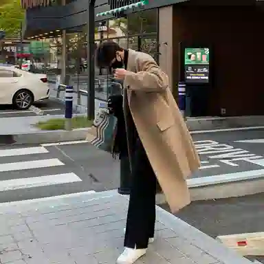 我是大卫 毛呢纯色中长款高级感保暖加厚韩版休闲外套大衣 男女同款