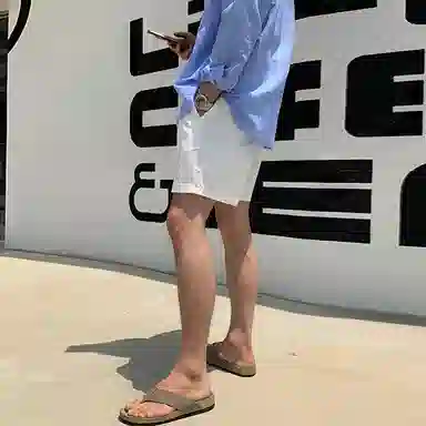 我是大卫 日系纯色百搭宽松直筒裤透气运动休闲短裤 男女同款 白色