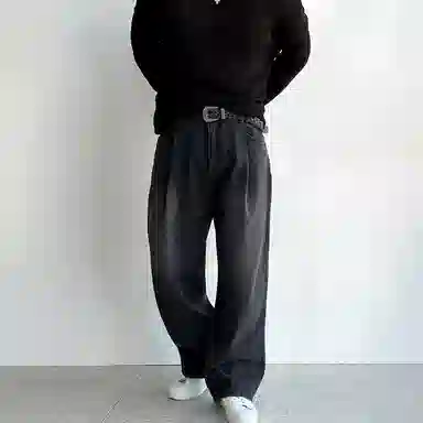 我是大卫 复古水洗做旧宽松休闲牛仔裤 男女同款