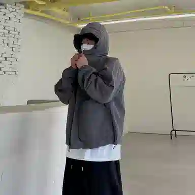 我是大卫 美式运动宽松百搭短款风衣港风工装大口袋连帽夹克外套 通用 深灰色