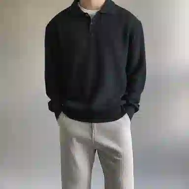 我是大卫 韩版气质纯色慵懒风翻领重磅高级日系针织衫 男女同款