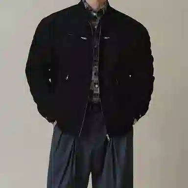 我是大卫 美拉德立领仿麂皮绒重磅复古港风痞帅拉链工装夹克外套 男女同款