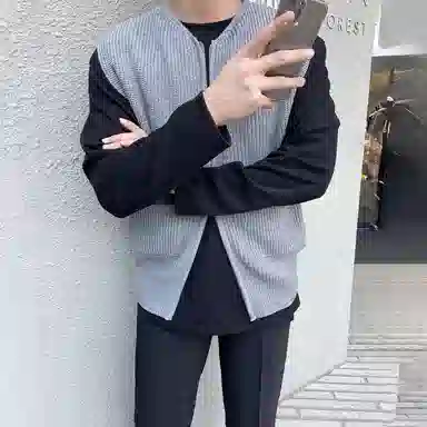 我是大卫 日系宽松开衫时尚个性学院风坎肩拉链针织衫 男女同款