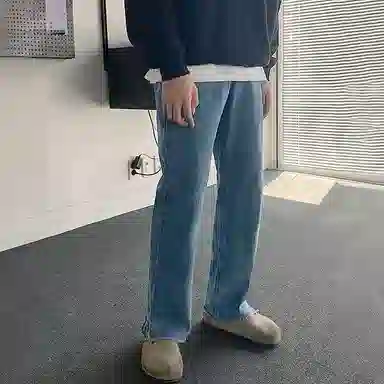 我是大卫 直筒宽松休闲牛仔裤 男女同款 蓝色