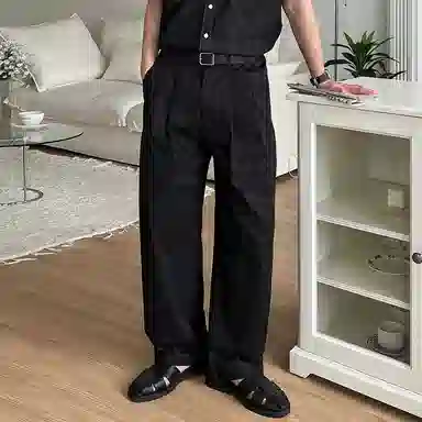 我是大卫 纯色简约垂坠感直筒宽松百搭休闲裤 男女同款