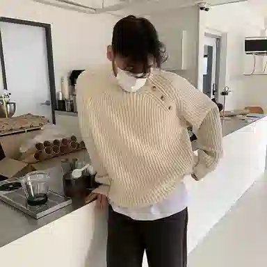 我是大卫 纯色半高领插肩袖套头针织衫 男女同款