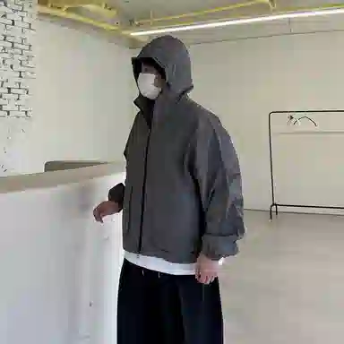 我是大卫 美式运动宽松百搭短款风衣港风工装大口袋连帽夹克外套 通用 深灰色