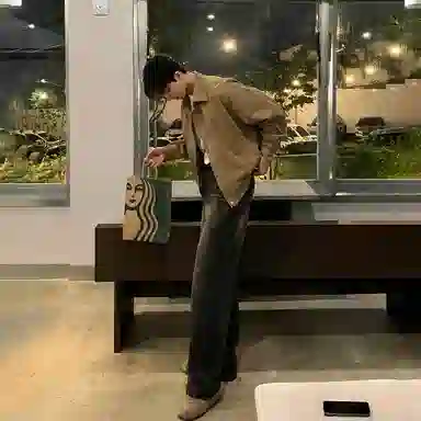 我是大卫 复古短款做旧翻领夹克 男女同款 棕色